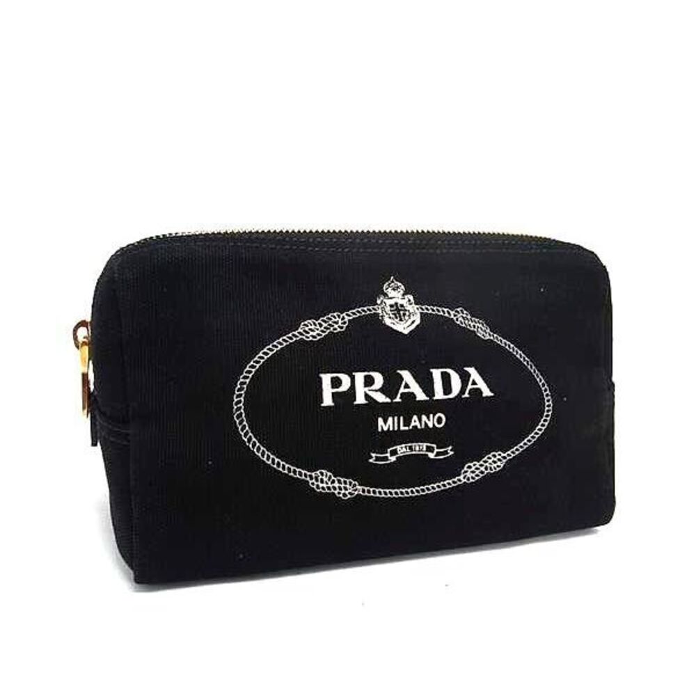 PRADA Canapa Canvas Makeup Clutch Multi Accessory Black